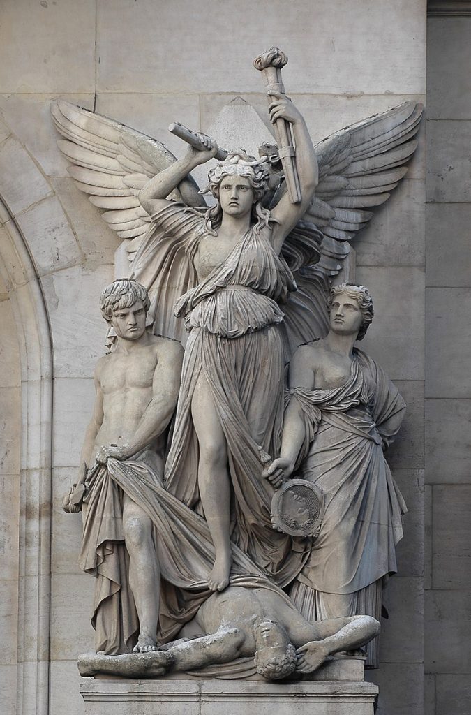Lyrical Drama façade sculpture by Jean-Joseph Perraud