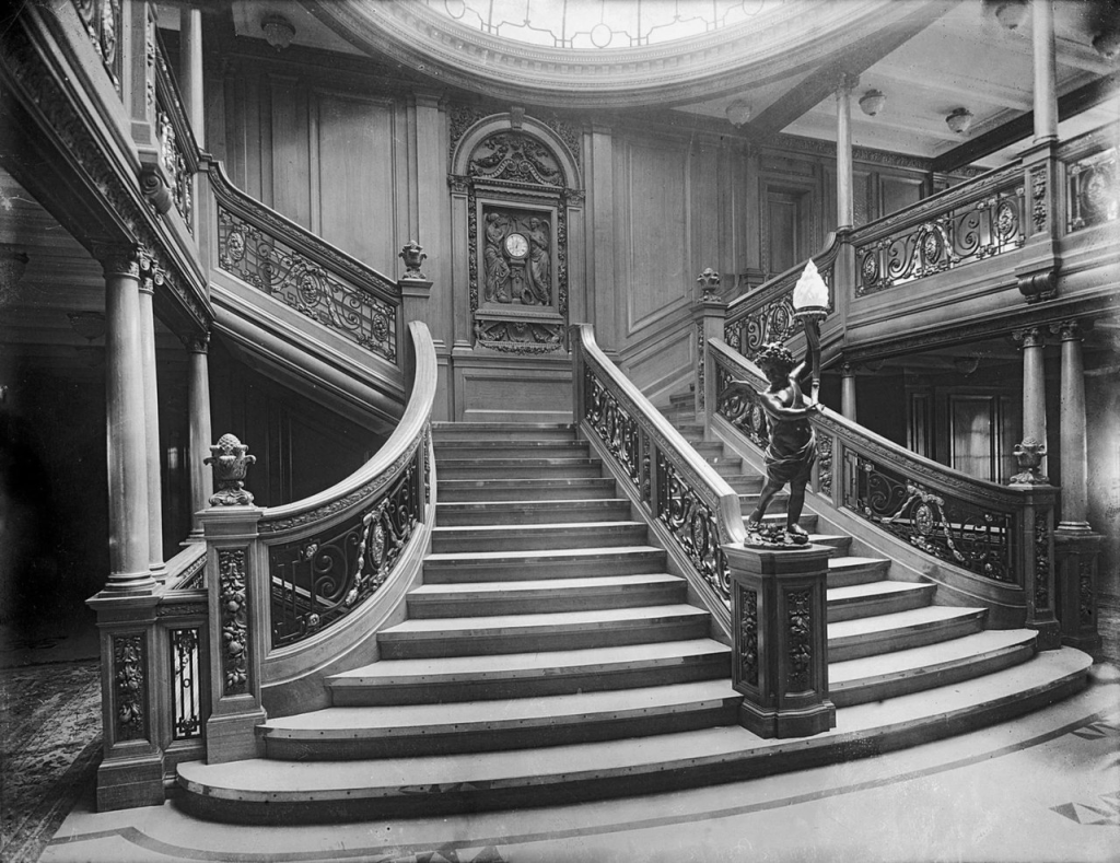 The Forward First Class Grand Staircase of Titanic's sister ship RMS Olympic