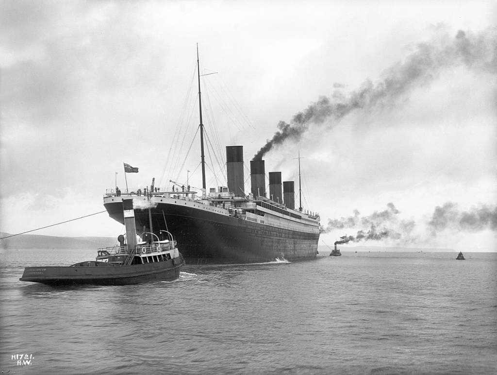 Titanic leaving Belfast for her sea trials on 2 April 1912