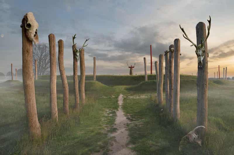 An artist's rendering of the 4,000-year-old sanctuary at Tiel.  Netherlands' Stonehenge - Netherlands Stonehenge