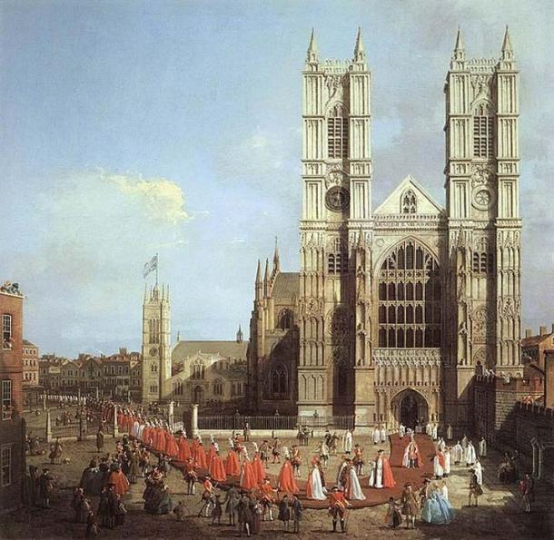 Westminster Abbey with a procession of Knights of the Bath, by Canaletto, 1749