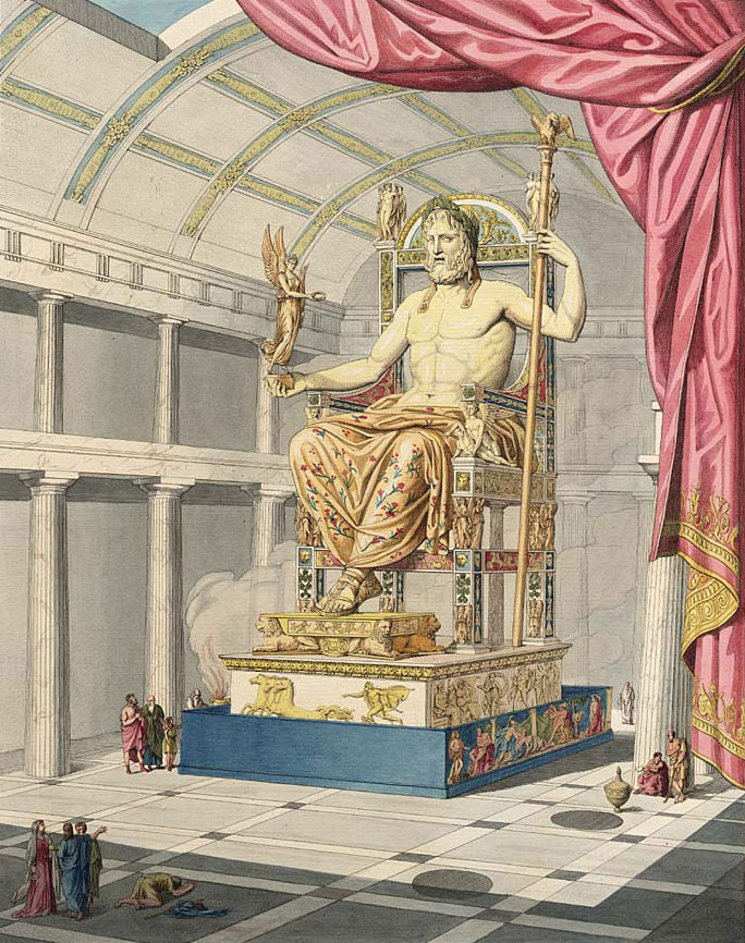 
In Quatremère de Quincy's sculptured antique art (1815), Olympian Zeus is depicted.