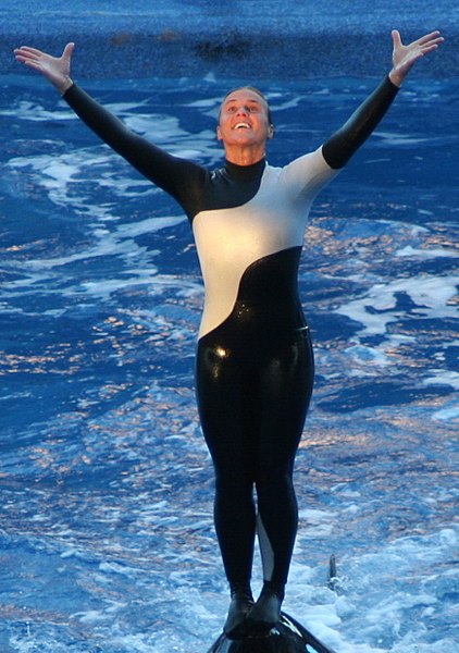 Dawn Brancheau at the Riders of the Storm show, at SeaWorld, Orlando, Florida, in 2006. She would be killed by the orca Tilikum in 2010.