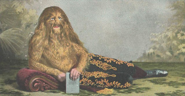 Illustration of Lionel the Lion-faced Man, the sideshow performer with a lion-like appearance.