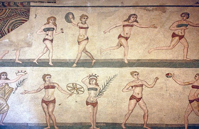 Roman women playing at sports. Mosaic at the Villa Romana del Casale