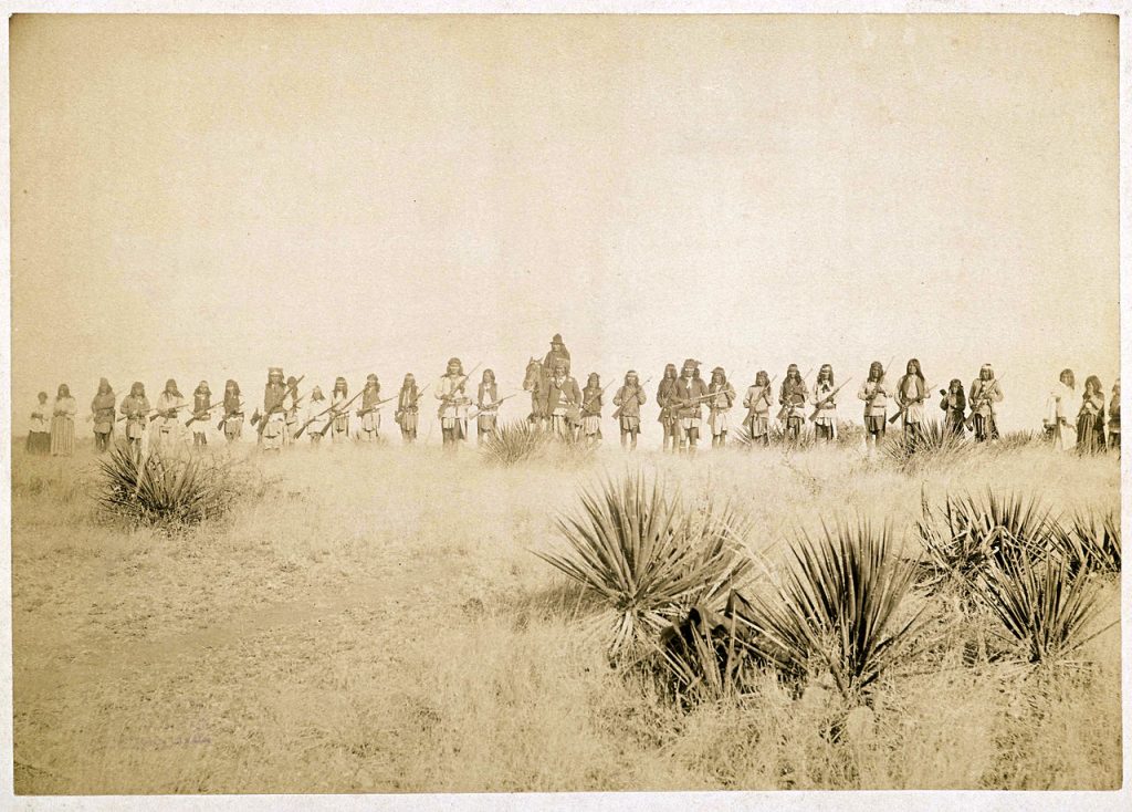 Photo by C. S. Fly of Geronimo and his warriors, taken before the surrender to Gen. Crook, March 27, 1886
